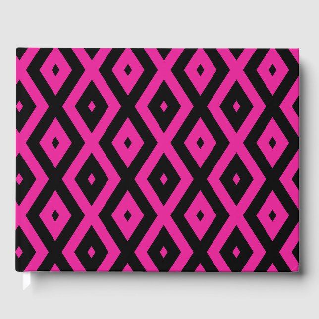 Libro De Visitas Fuchsia y patrón de diamante negro (Anverso)