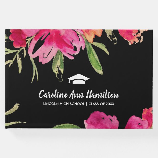 Libro De Visitas Fucsia | Graduación floral negra (Anverso)