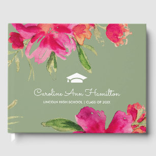 Libro De Visitas Fucsia Graduación vegetal verde
