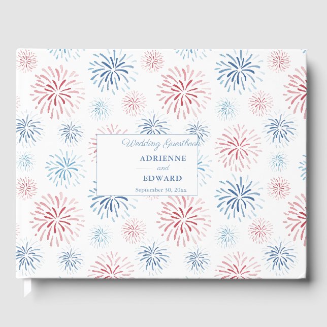 Libro De Visitas Fuegos Artificiales Del 4 De Julio Boda Azul Rojo  (Anverso)