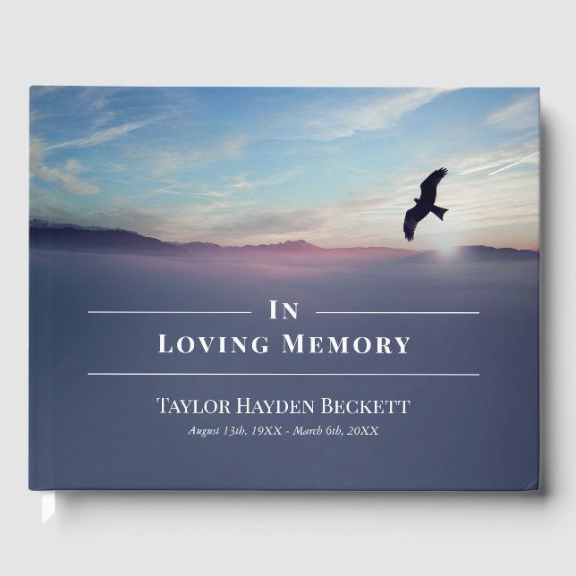 Libro De Visitas Funeral conmemorativo azul Eagle Over Mountains (Anverso)