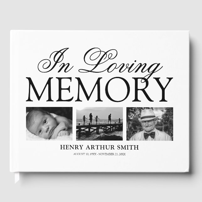 Libro De Visitas Funeral conmemorativo de 3 fotos (Anverso)