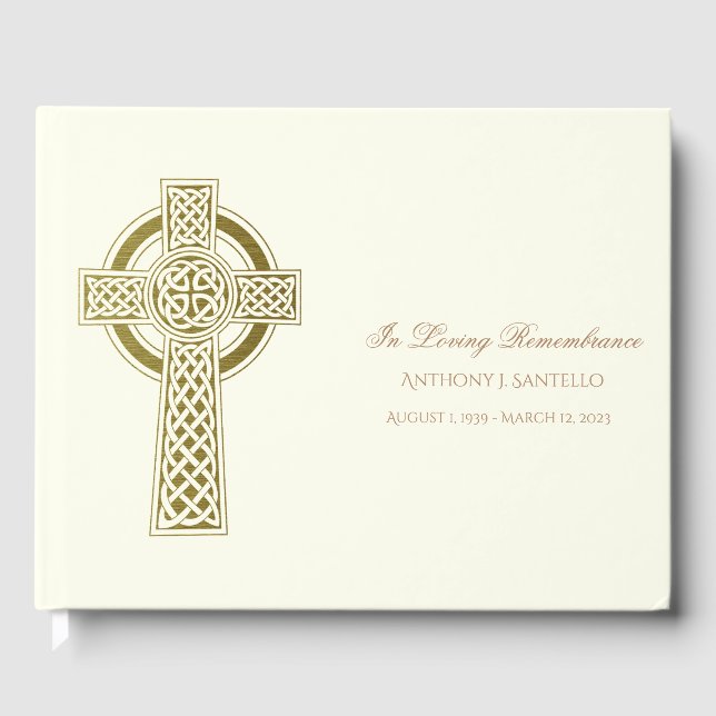 Libro De Visitas Funeral conmemorativo de Gold Celtic Cross Irish (Anverso)