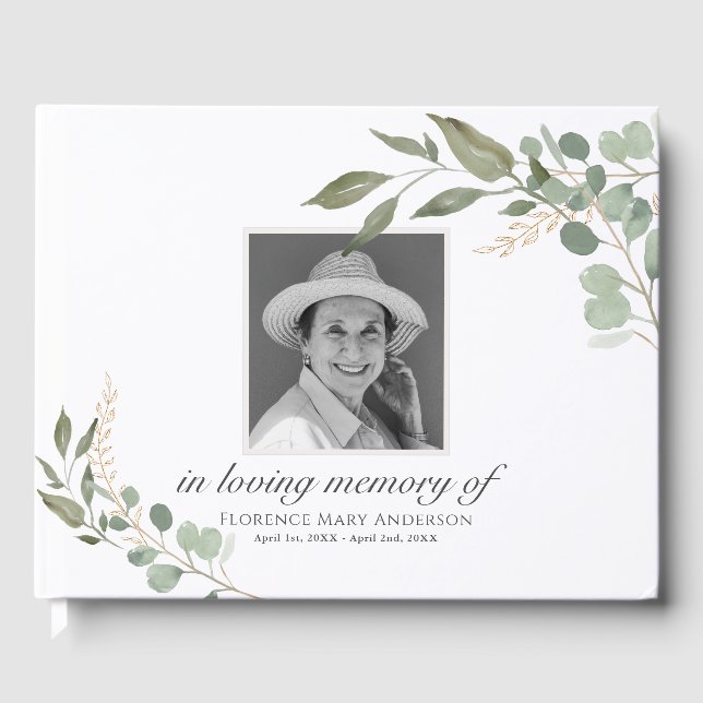 Libro De Visitas Funeral conmemorativo Eucalyptus Gold Photo Memori (Anverso)