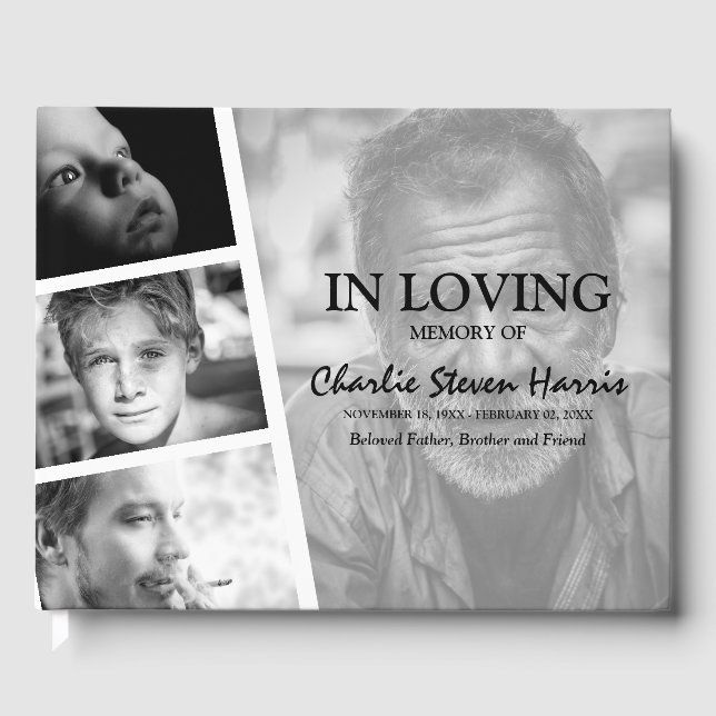 Libro De Visitas Funeral de Collage de fotos moderno (Anverso)