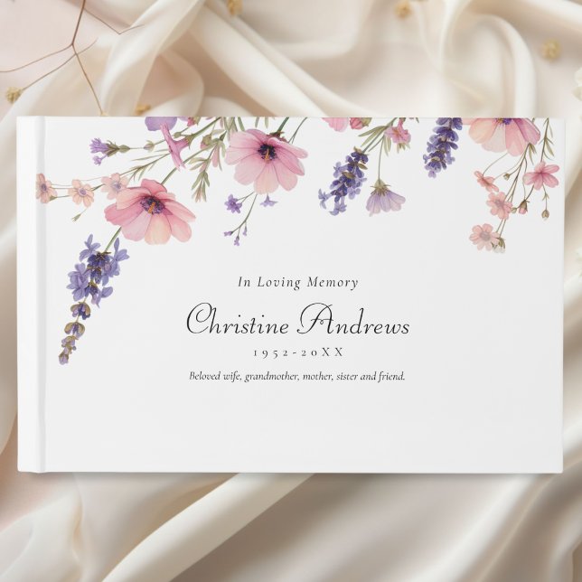 Libro De Visitas Funeral de Flor Silvestre "In Love Memory" (Wildflower "In Loving Memory" Funeral Guest Book)