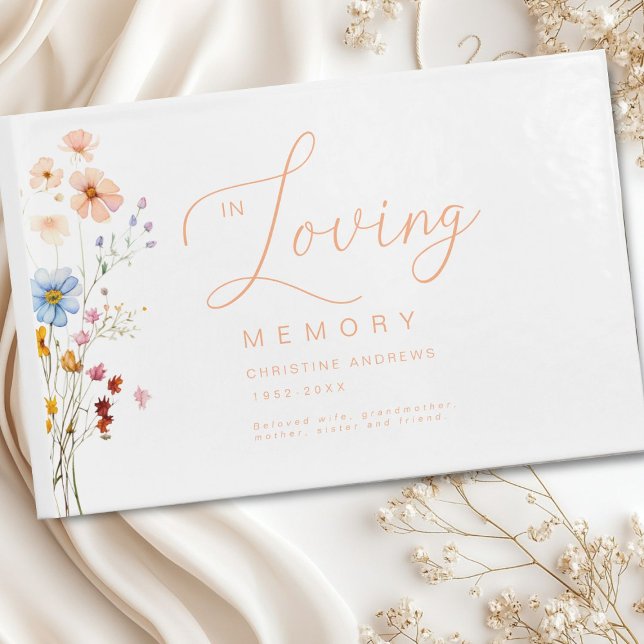 Libro De Visitas Funeral de Flor Silvestre "In Love Memory" (Wildflower "In Loving Memory" Funeral Guest Book)