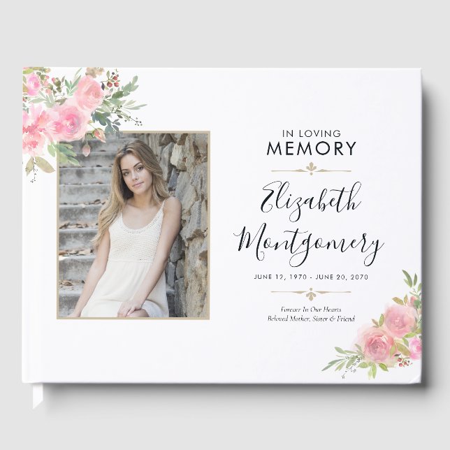 Libro De Visitas Funeral del Servicio Memorial de Acuarela Floral R (Anverso)