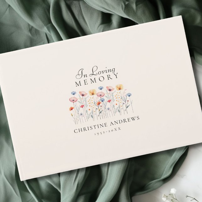 Libro De Visitas Funeral elegante, flor silvestre "In Love Memory" (Elegant, Wildflower "In Loving Memory" Funeral Guest Book)