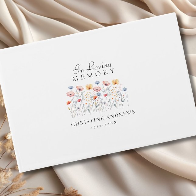 Libro De Visitas Funeral elegante, flor silvestre "In Love Memory" (Elegant, Wildflower "In Loving Memory" Funeral Guest Book)