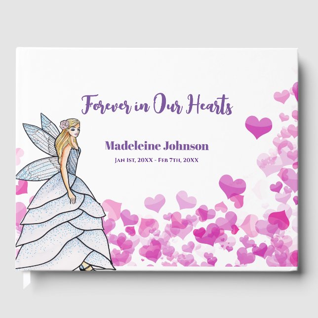 Libro De Visitas Funeral Hermoso Chica Hadas Princesa Rosa (Anverso)