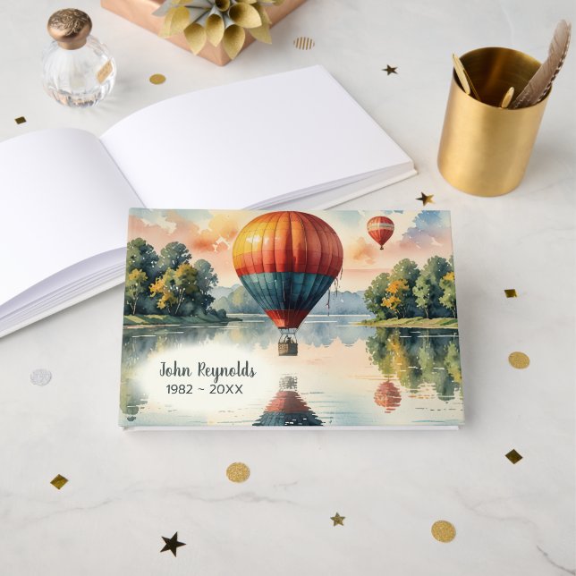 Libro De Visitas Funeral Hot Air Balloons with Water Reflection  (Anverso Abierto)
