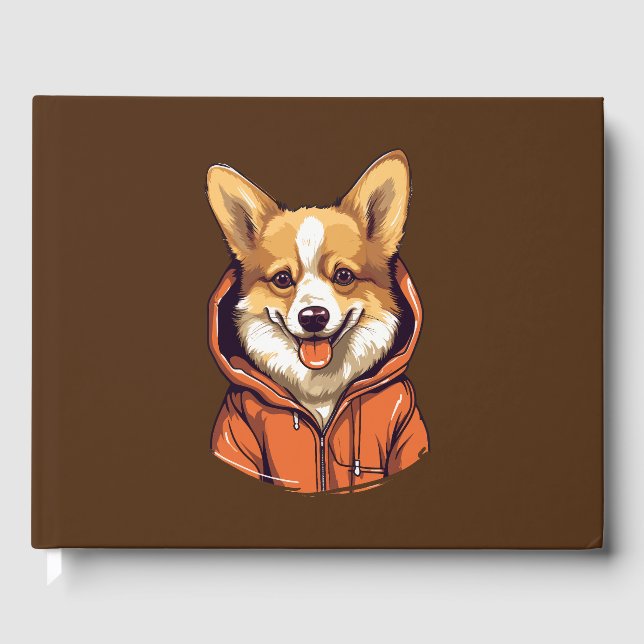 Libro De Visitas Funny Corgi Usando Hoodie (Anverso)
