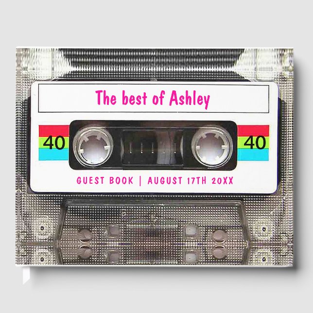 Libro De Visitas Funny DJ 80s Cassette Tape 40th Birthday Guest (Anverso)