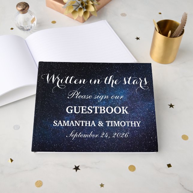 Libro De Visitas Galaxy Stars Starry Night Celestial Boda (Anverso Abierto)