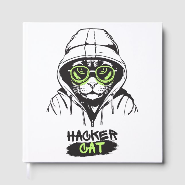 Libro De Visitas Gato Hacker Cibergamer Coder Tecnología Divertida (Anverso)