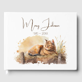 Libro De Visitas Gato Jengibre Acuarela Para Memorial