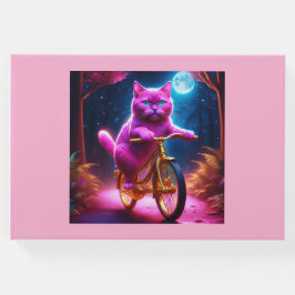 Libro De Visitas Gato Rosa En Un Sendero Escenario De Bicicleta Dor