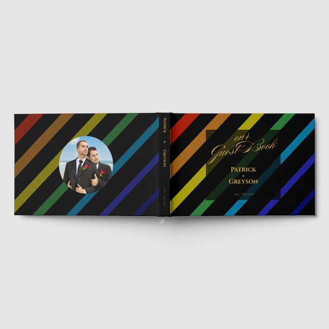 Libro De Visitas Gay Men Wedding Elegant Rainbow Photo (Lleno)