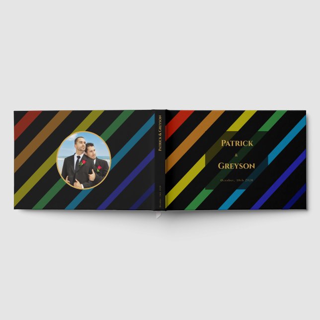 Libro De Visitas Gay Men Wedding Elegant Rainbow Photo (Lleno)