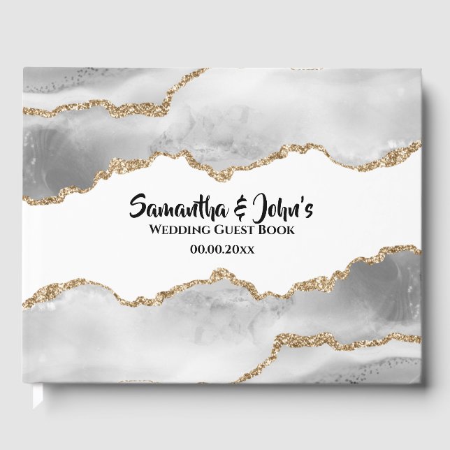 Libro De Visitas Geode agate blanco acuarela faux gold moda (Anverso)
