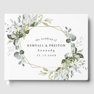 Libro De Visitas Geometric Greenery Modern Gold Succulent Boda