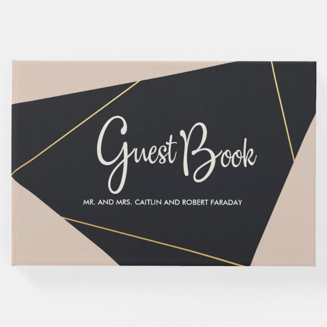 Libro De Visitas Geométrico rosa negro y oro (Anverso)