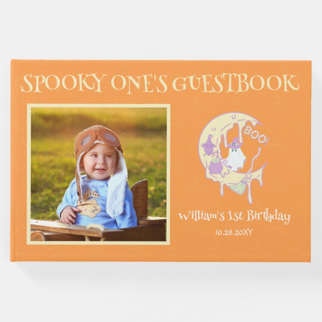 Libro De Visitas Ghost Moon Spooky One Boy 1er cumpleaños Halloween (Anverso)