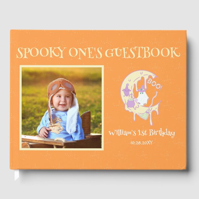 Libro De Visitas Ghost Moon Spooky One Boy 1er cumpleaños Halloween (Anverso)