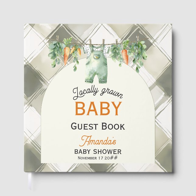 Libro De Visitas Gingham Clothesline Baby Shower de crecimiento loc (Anverso)