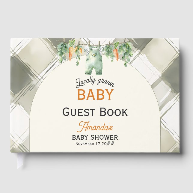 Libro De Visitas Gingham Clothesline Baby Shower de crecimiento loc (Anverso)