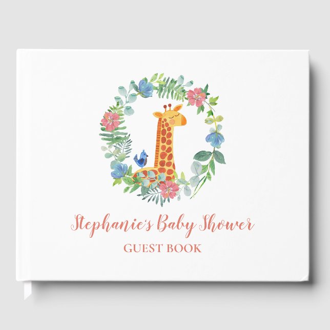 Libro De Visitas Giraffe de Baby Shower y guerra floral personaliza (Anverso)