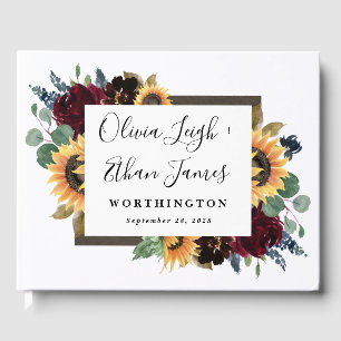 Libro De Visitas Girasol y Rosas Boda Azul de la Marina Roja Borgoñ