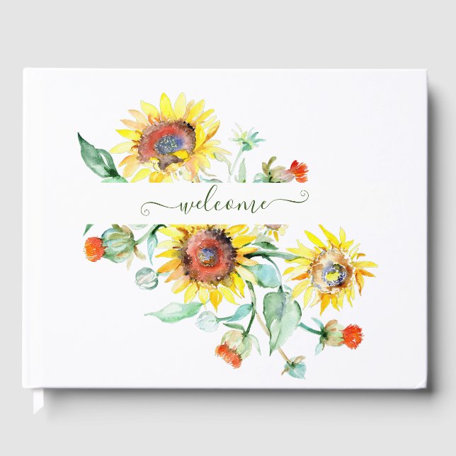Libro De Visitas Girasoles acuarela personalizados    (Anverso)