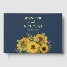 Girasoles Elegantes de Boda en Azul Marino y Oro