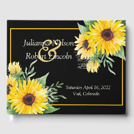 Libro De Visitas Girasoles en acuarela sobre boda negra   