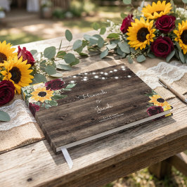 Libro De Visitas Girasoles y Rosas Boda Rústica de Madera