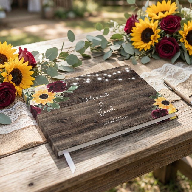 Libro De Visitas Girasoles y Rosas Boda Rústica de Madera (Subido por el creador)