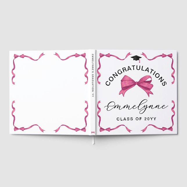 Libro De Visitas Girly Pink Bow Felicitaciones Graduado (Lleno)