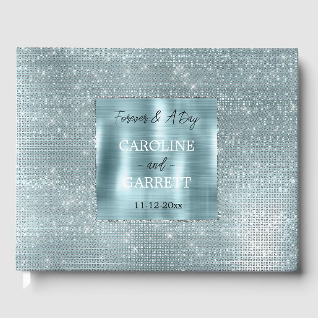 Libro De Visitas Glam Aqua Glitzy Silver Sparkle (Anverso)