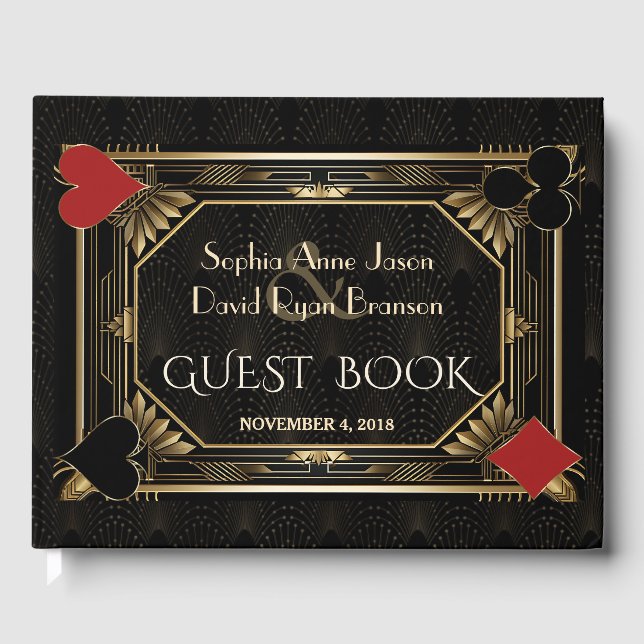 Libro De Visitas Glam Art Deco Casino Las Vegas Poker Boda (Anverso)