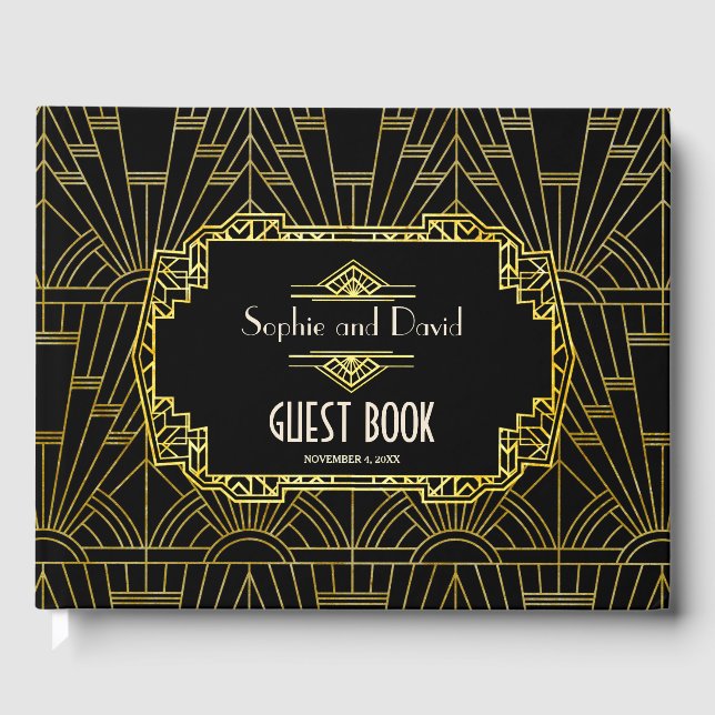 Libro De Visitas Glam Black & Gold Great Art Deco Boda (Anverso)