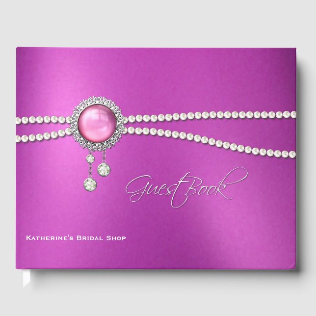 Libro De Visitas Glam Fuchsia y Pearls Guest Book (Anverso)