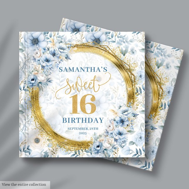 Libro De Visitas Glam Light Blue Sweet 16 Guest Book Purpurina (Glam Light Blue Sweet 16 Guest Book Gold Glitter)