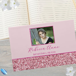 Libro De Visitas Glam Pink Simple Elegante Foto Bat Mitzvah