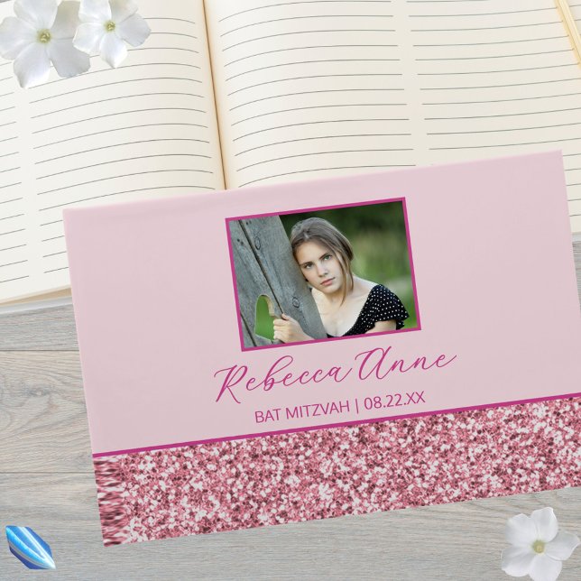 Libro De Visitas Glam Pink Simple Elegante Foto Bat Mitzvah (A photo guestbook perfect for capturing those Bat Mitzvah party memories)