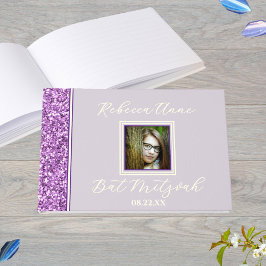 Libro De Visitas Glam Purple Elegant Photo Bat Mitzvah Gold