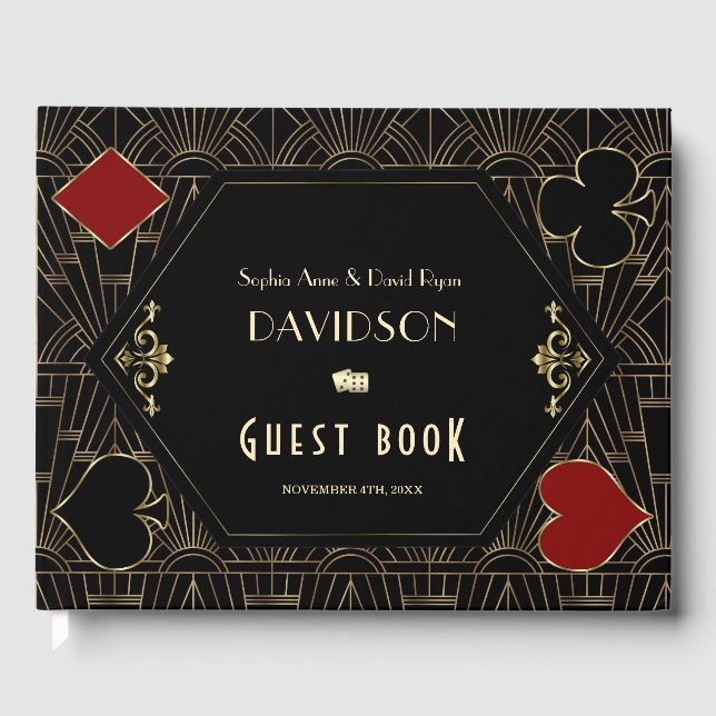 Libro De Visitas Glam Vegas Casino Gold Art Deco Wedding  (Anverso)