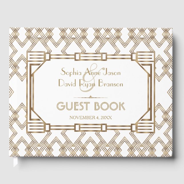 Libro De Visitas Glam White Gold Gran Gatsby Boda (Anverso)