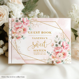 Libro De Visitas Glamoroso Rubor Dorado Rosa Floral Sweet Dieciséis